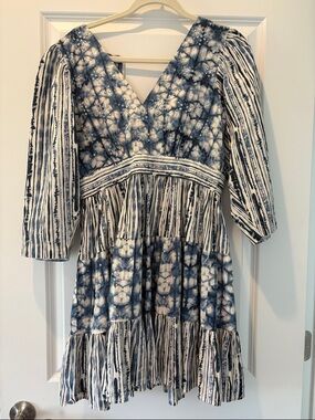 Indigo Tie-Dye Tiered V-Neck Dress